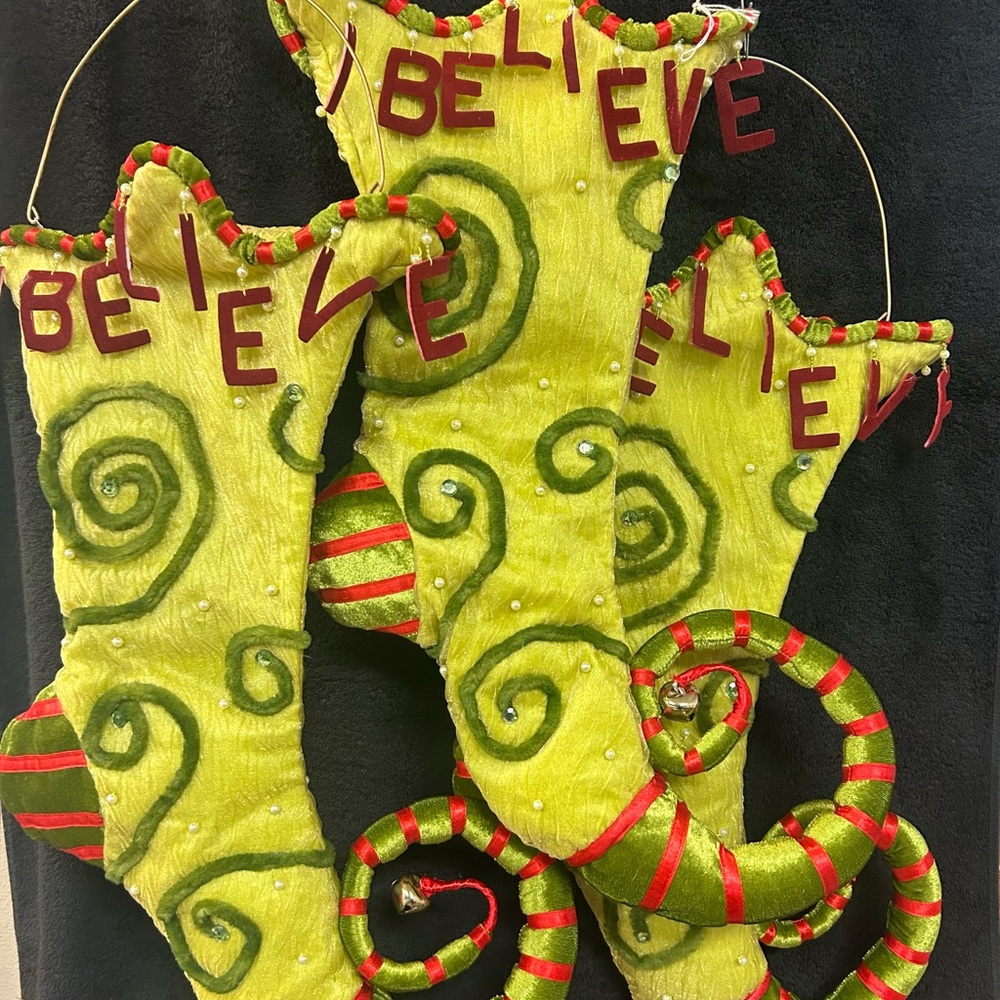 Patience Brewster Department 56 Whimsical Green and Red Christmas Stockings - Picture 3 of 3